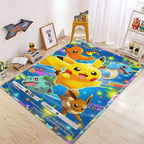 Navak Carpet Daily Picks Pikachu Charizard Gengar Kartenspiel-Thementeppich für Schlafzimmer, Bodenmatte, Wohnzimmer, E-Sportzone, stilvolles Dekor, Willkommensteppich