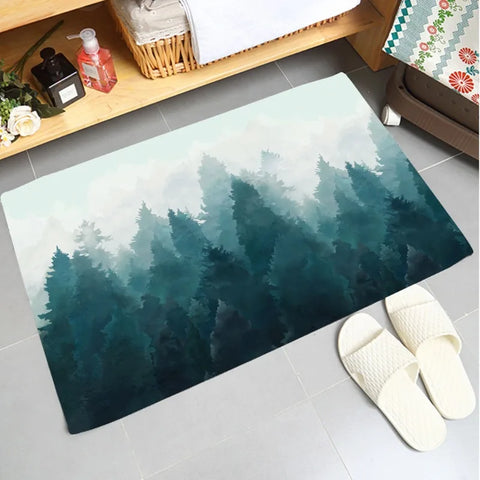 Navak Carpet Weiche, rutschfeste und saugfähige Flanell-Fußmatte mit grünem Pflanzendesign, waschbarer Badezimmer- und Küchenteppich, Heimdekorationsteppich