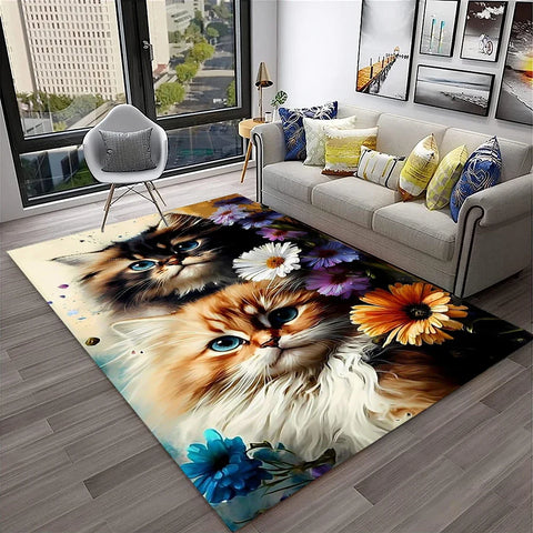 Navak Teppich, 3D, süße Katze, Blume, Cartoon-Teppich für Zuhause, Wohnzimmer, Schlafzimmer, Sofa, Fußmatte, Dekoration, Kinderspielbereich, rutschfeste Bodenmatte