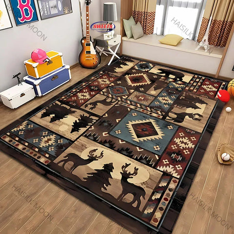 Navak Carpet Teppich im amerikanischen Landhausstil im Retro-Stil mit Tiermuster für moderne Heimdekoration, schmutzabweisend, rutschfeste Spielmatte für Kinder als Geschenk