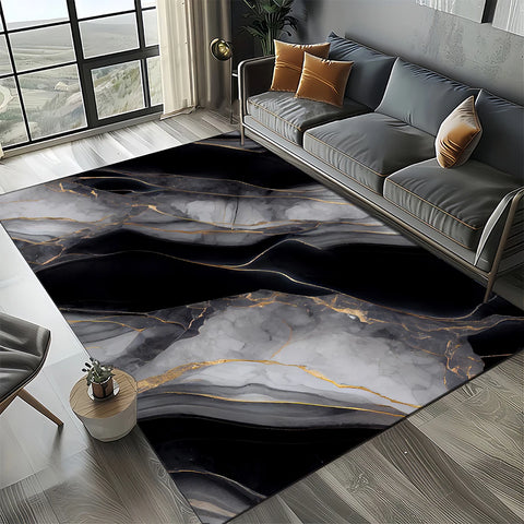 Navak Carpet Eleganter Teppich in Schwarz, Weiß und Gold – Anspruchsvolles marmorähnliches Muster für Wohnzimmer oder Schlafzimmer, rutschfeste moderne Wohndekoration