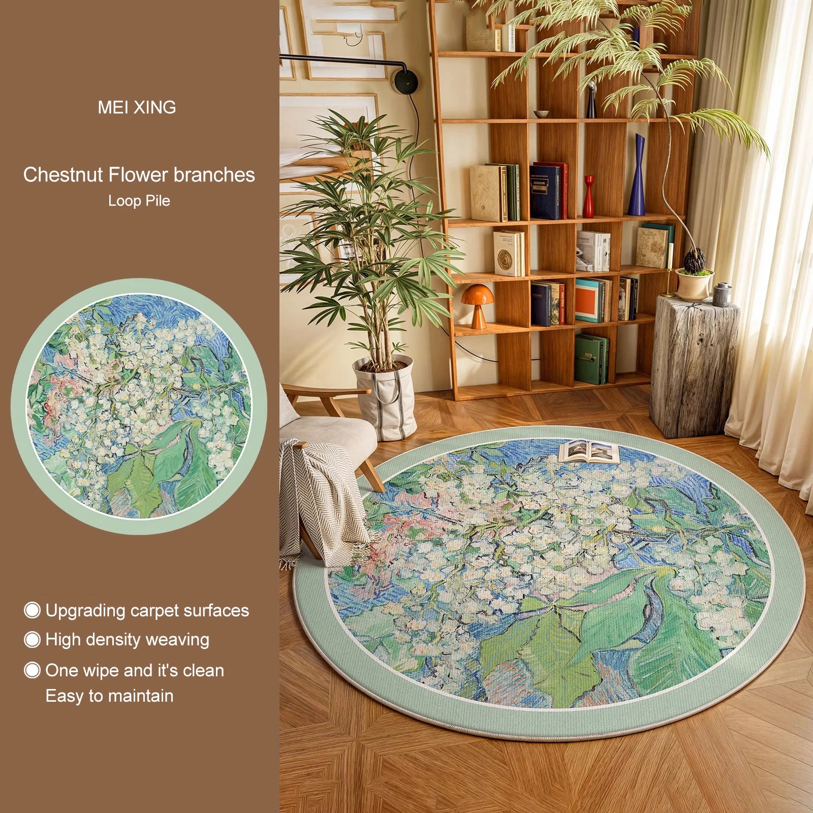 Navak Teppich, runder Teppich, Wohnzimmerteppich, weich, für Schlafzimmer, Nachttisch, Bodenmatte, Pflanzen, Blumen, französischer Retro-Stil, rutschfeste Teppiche, Heimdekoration, Tapis