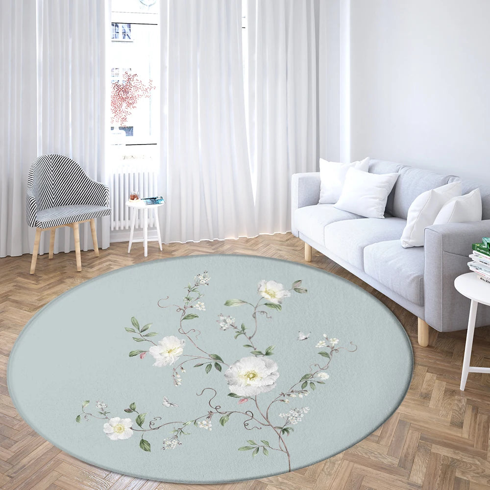 Navak Teppich Home Wohnzimmer Schlafzimmer Badezimmer Bodenmatte Druck Dekorativer Teppich Blume und Vogel Runde Pfingstrose Rose