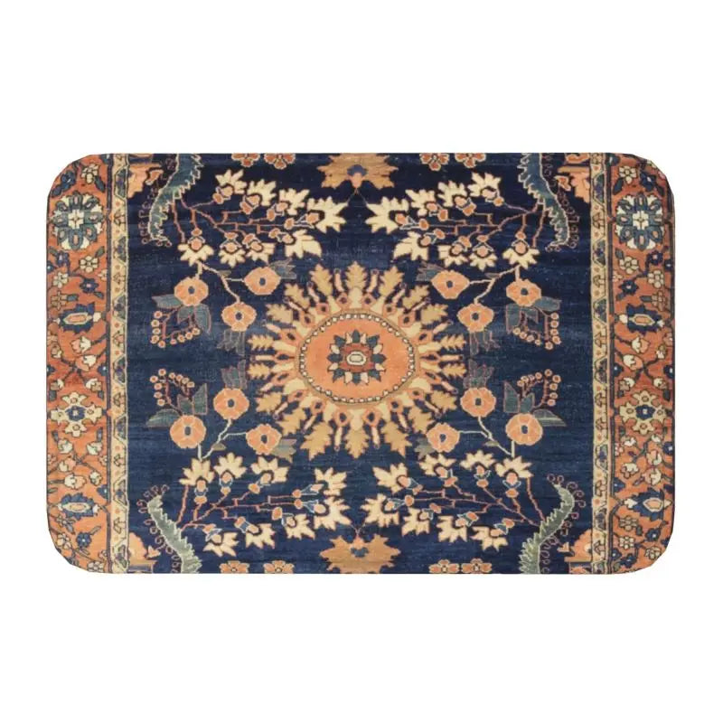 Navak Teppich, blau, antik, persischer Isfahan-Seidenteppich mit Tieren, Eingangsmatte, Stammes-Ethno-Blumenmuster, Badematte, Teppich
