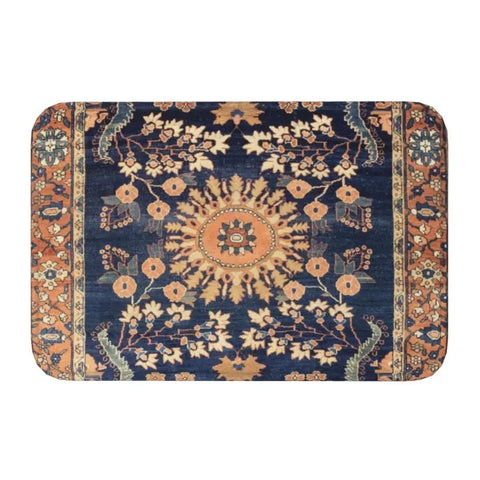 Navak Teppich, blau, antik, persischer Isfahan-Seidenteppich mit Tieren, Eingangsmatte, Stammes-Ethno-Blumenmuster, Badematte, Teppich