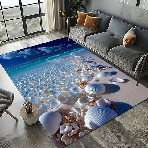 Navak Carpet 2025 Neuer Seestern-Strand-Muschel-Seestern-Sand-Teppich für Wohnzimmer, Schlafzimmer, Heimsofa-Dekoration, Kinderspiel-Rutschfeste Bodenmatte