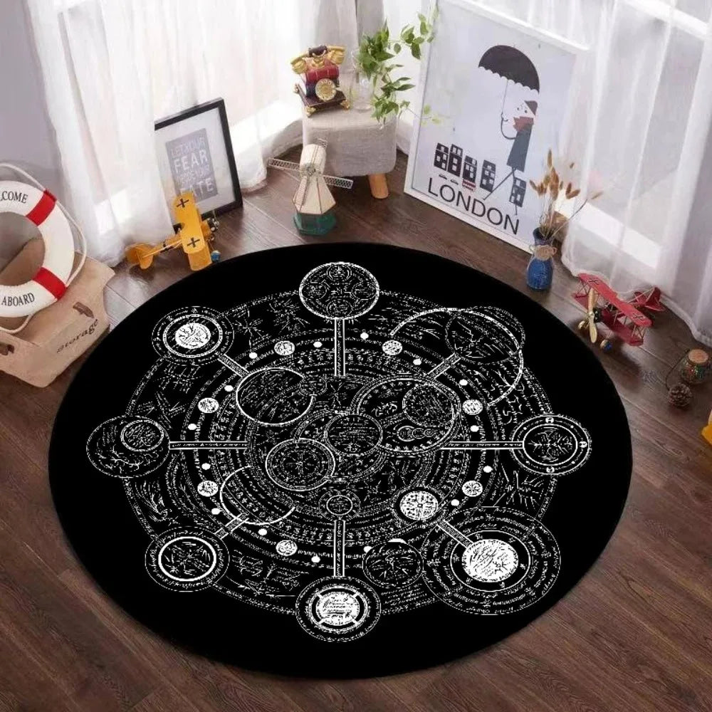 Navak Carpet Mystic Magic Circle Round Theme Innenbereich Rutschfester Teppich Schlafzimmer Meditationszone Idealer Dekoteppich