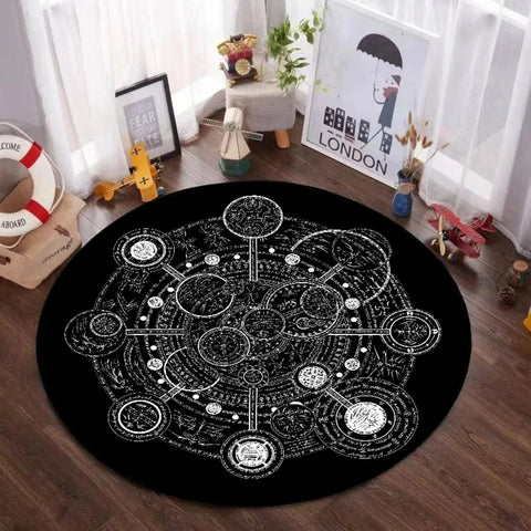 Navak Carpet Mystic Magic Circle Round Theme Innenbereich Rutschfester Teppich Schlafzimmer Meditationszone Idealer Dekoteppich
