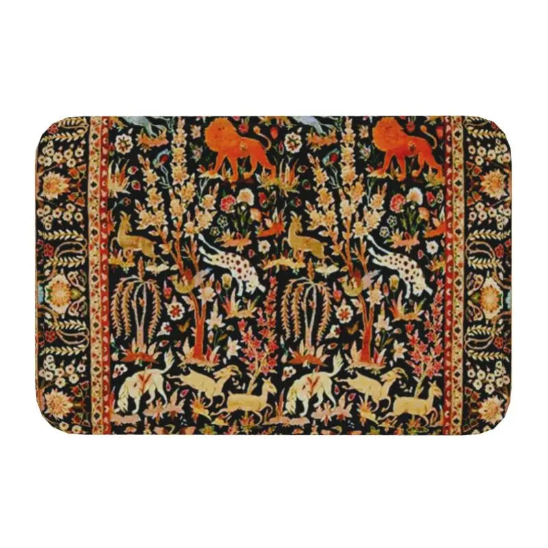 Navak Teppich, blau, antik, persischer Isfahan-Seidenteppich mit Tieren, Eingangsmatte, Stammes-Ethno-Blumenmuster, Badematte, Teppich
