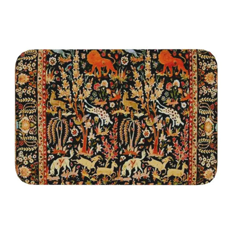 Navak Teppich, blau, antik, persischer Isfahan-Seidenteppich mit Tieren, Eingangsmatte, Stammes-Ethno-Blumenmuster, Badematte, Teppich