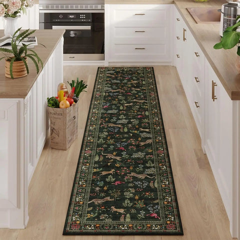 Navak Carpet Exclusive Picks Läuferteppich für die Küche, rutschfest, waschbar, mit Gummirückseite, weicher Teppichläufer mit Blumenmuster und Tiermotiven für die Küche, Heimdekoration