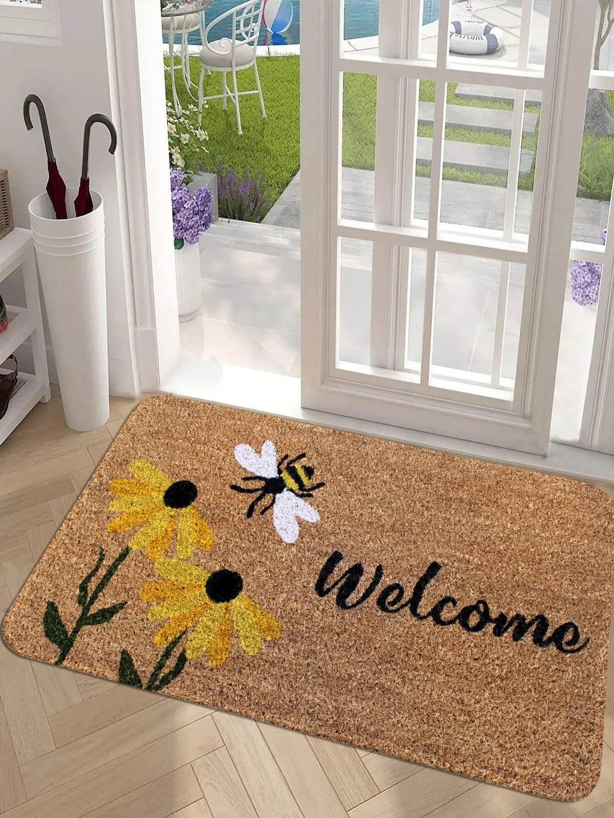 Navak Teppich mit Blumen- und Buchstabengrafik, rutschfeste Fußmatte für drinnen und draußen, Willkommensteppich für Schlafzimmer, Nachttisch, Garderobe, kleine Matten für Zuhause und Küche