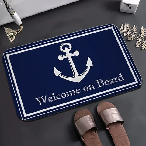 Navak Teppich Blaue Fußmatten Eingangstürmatte Anker Boot Dekoration Wohnzimmer Teppich Willkommen Küchenmatten Rutschfeste Badezimmer Bodenteppiche Teppich