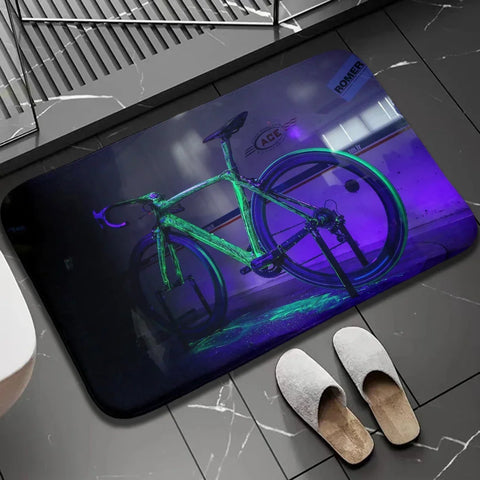 Navak Carpet 1 Stück Biker-Fußmatte für drinnen und draußen, rutschfest, Fahrrad-Aufdruck, Heimdekor, Teppich für Küche, Schlafzimmer, Bad, Fußmatten, waschbar, Bodenmatte