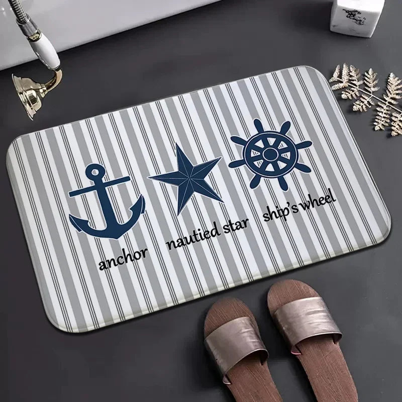 Navak Teppich Blaue Fußmatten Eingangstürmatte Anker Boot Dekoration Wohnzimmer Teppich Willkommen Küchenmatten Rutschfeste Badezimmer Bodenteppiche Teppich