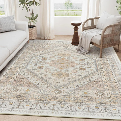 Navak Carpet zesthomeArea Rugs - Ultradünner, waschbarer Teppich, schmutzabweisender Teppich mit rutschfester Rückseite für Wohnzimmer, Schlafzimmer, Vintage Home De