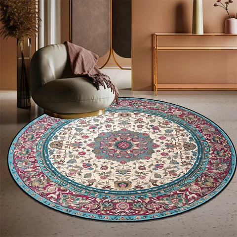 Navak Carpet Exclusive Picks Retro Bohemian Round Carpets Living Room Luxury Sofa Area Chair Non-Slip Soft Floor Mat Bedroom Decor Crystal Velvet