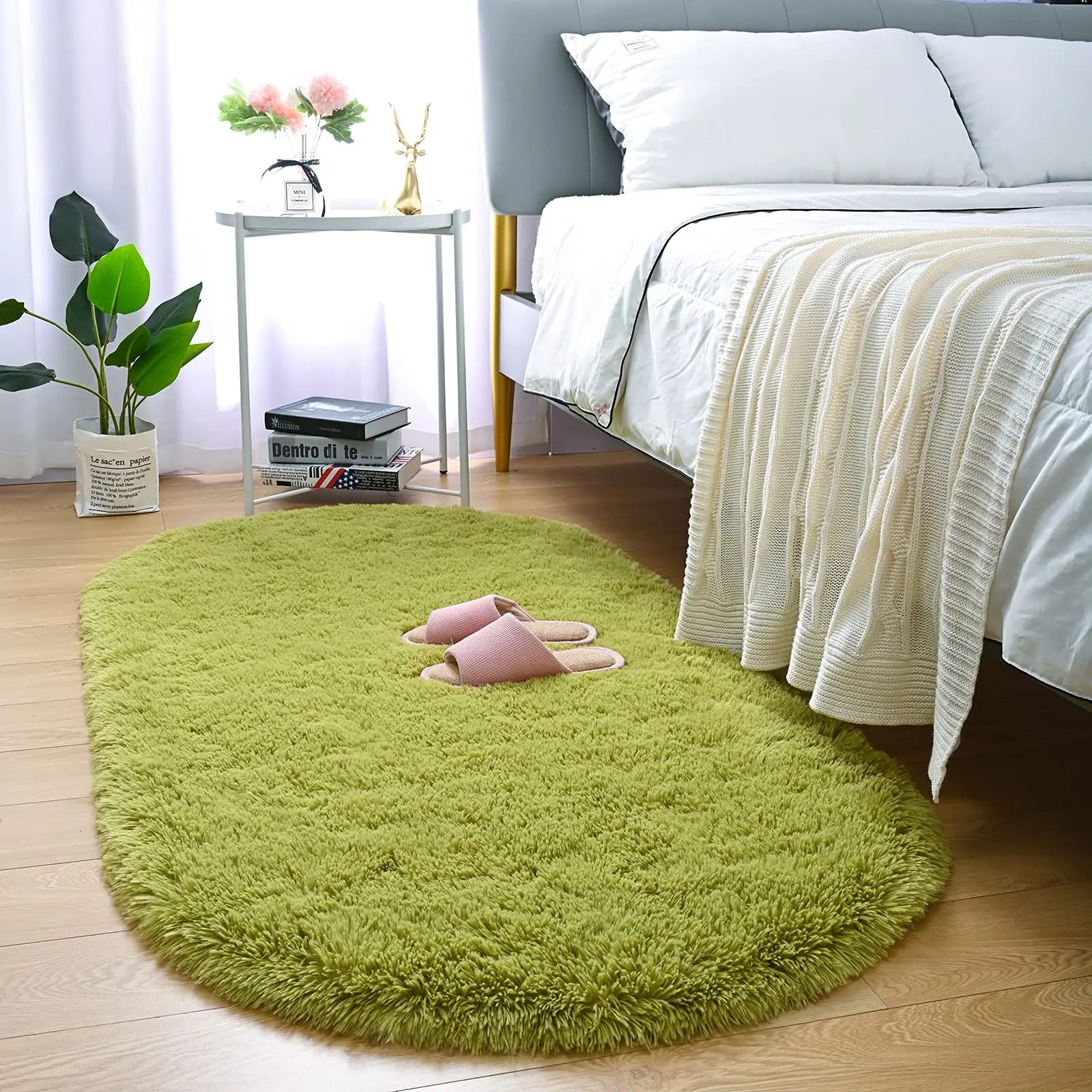 Navak Teppich, flauschiger Plüschteppich, Ellipse, für Kinderzimmer, Wohnzimmer, Sofa, Balkon, weicher, seidiger Teppich, Mädchenzimmer, Heimdekoration