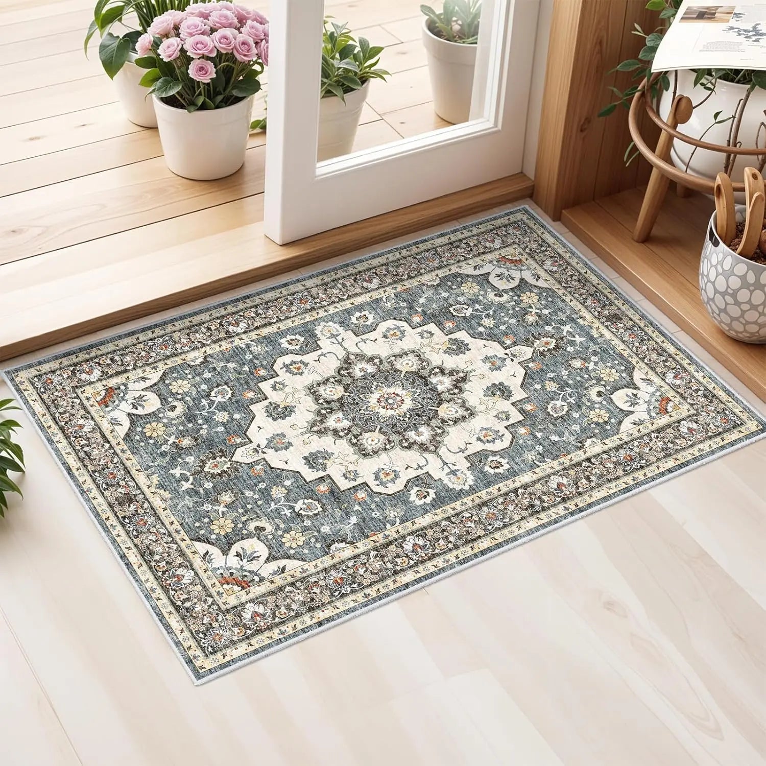 Navak Teppich, waschbar, orientalischer Teppich, Teppiche für Wohnzimmer, weicher Teppich für Schlafzimmer, wasserdicht, geblümt, Used-Look, für den Innenbereich, fleckenabweisend
