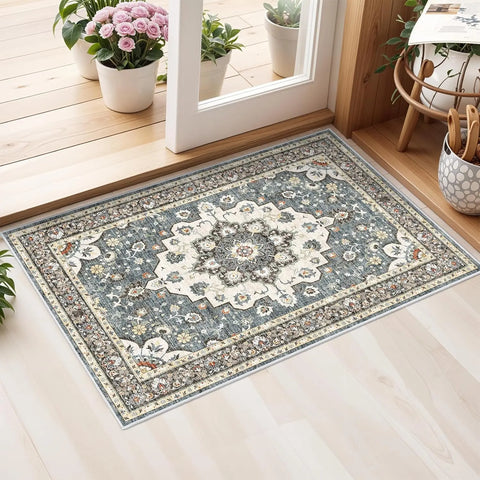 Navak Teppich, waschbar, orientalischer Teppich, Teppiche für Wohnzimmer, weicher Teppich für Schlafzimmer, wasserdicht, geblümt, Used-Look, für den Innenbereich, fleckenabweisend