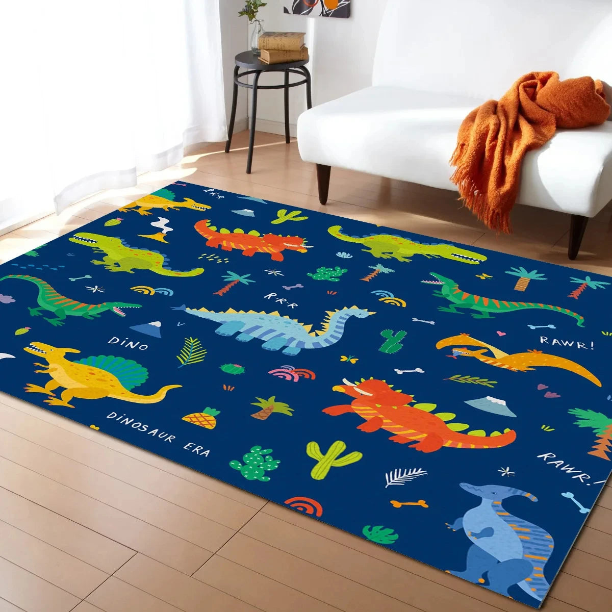 Navak Teppich, Cartoon-Dinosaurier-Teppich, Dino-Teppich, rutschfeste Dinosaurier-Bodenmatte für Spielzimmer, Klassenzimmer, Kinderzimmer-Dekor, Krabbelmatte für Kinder