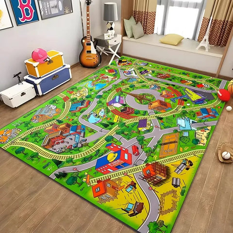 Navak Teppich, pädagogischer Spielteppich für Kinder, Stadtleben, Straßenverkehrssystem-Teppich für Schlafzimmer, Spielzimmer, lustige Lernbodenmatte, sichere Kinder
