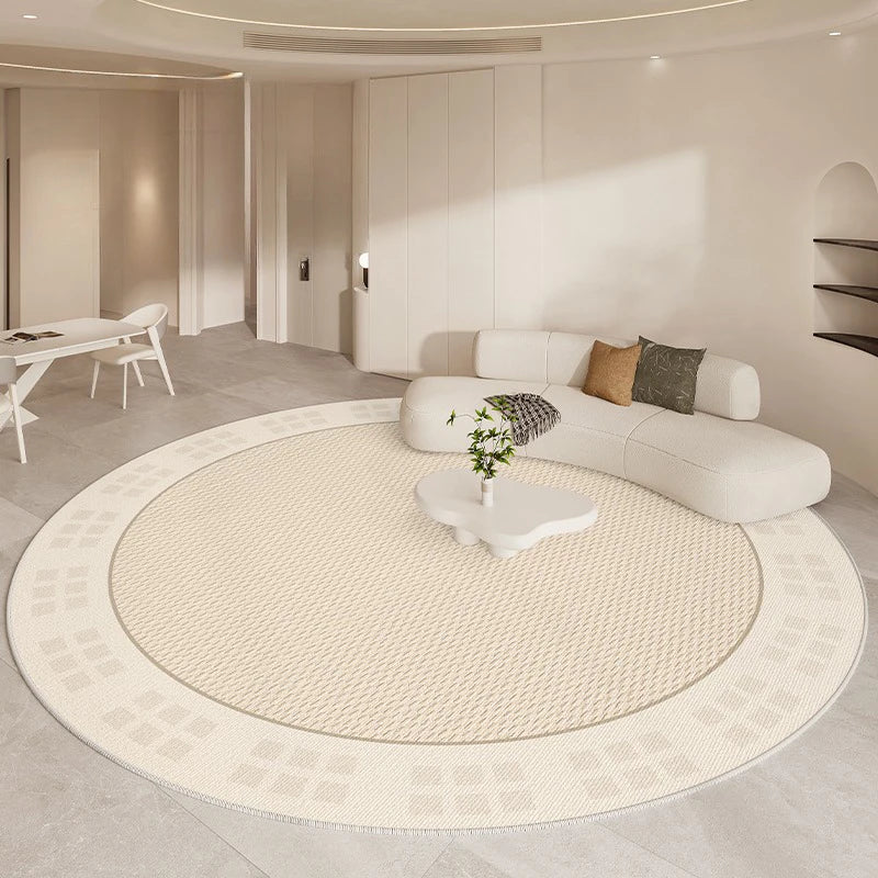 Navak Teppich, luxuriöser Wohnzimmerteppich, rund, beige, minimalistischer Teppich, hochwertige Schlafzimmer-/Arbeitszimmerteppiche, weiche, bequeme Nachttischteppiche, Tapete