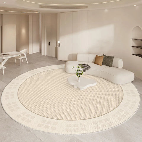 Navak Teppich, luxuriöser Wohnzimmerteppich, rund, beige, minimalistischer Teppich, hochwertige Schlafzimmer-/Arbeitszimmerteppiche, weiche, bequeme Nachttischteppiche, Tapete