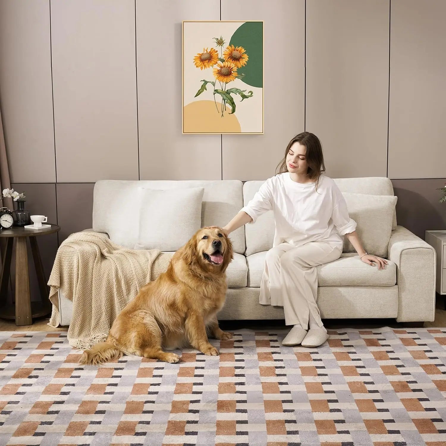 Navak Carpet Modernes Zweisitzer-Sofa für das Wohnzimmer, Chenille-Liegesessel, abnehmbarer Bezug, Federkissen, Massivholzrahmen,