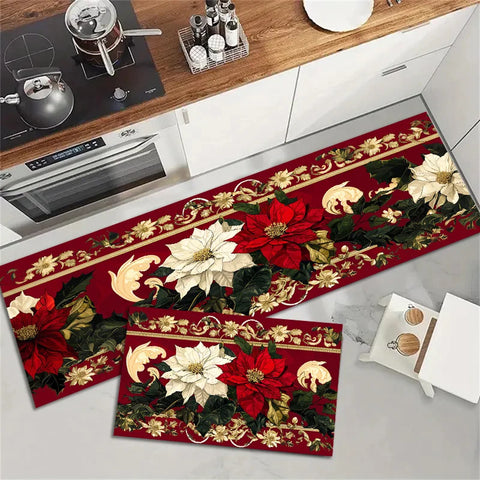 Navak Teppich, Weihnachtsstern, Blumenmuster, Küchenmatte, Dekor, rutschfeste Waschküchenmatten, Flur, Balkon, Teppiche, Schlafzimmermatte, Weihnachtsdekorationen