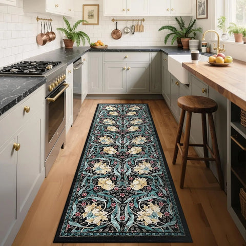 Navak Teppich, Läufer für den Flur, weich, geblümt, Küchenteppich, waschbar, rutschfest, für Korridor, langer Teppich, für Schlafzimmer, Nachttisch, Bad, Waschküche, Bodenmatte