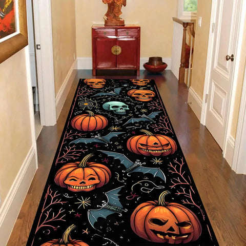 Navak Carpet Exclusive Picks Halloween-Läuferteppich, abstrakter Kürbis-Totenkopf-Teppich, Küche, rutschfest, Spinnennetz-bedruckte Teppiche für Wohnzimmer, Heimdekoration