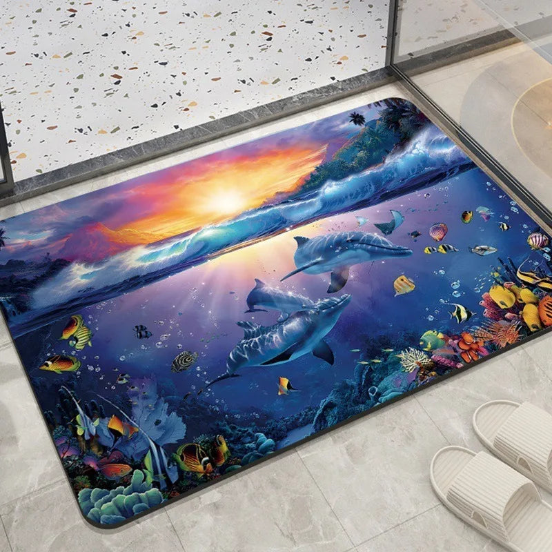 Navak Teppich, Heimdekoration, Schlafzimmer, Wohnzimmer, Eingangsbereich, Eingangsbereich, Bodenmatte, Meerestier-Delfinmuster, Küche, Badezimmer, saugfähiger Teppich