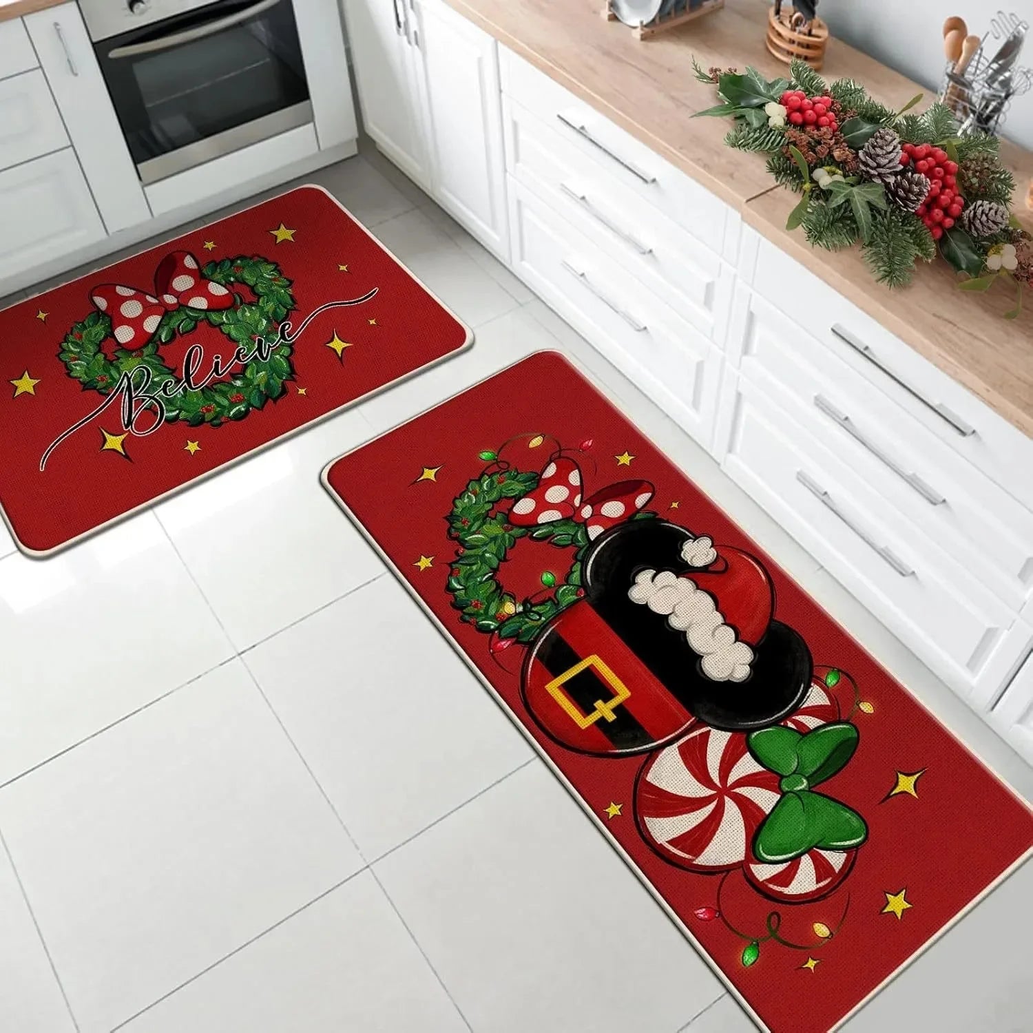 Navak Carpet Santa Claus print Christmas Long Strip Crystal Velvet Carpet Home Kitchen Bathroom Toilet Dirty Wear NonSlip Mat Home Decoration