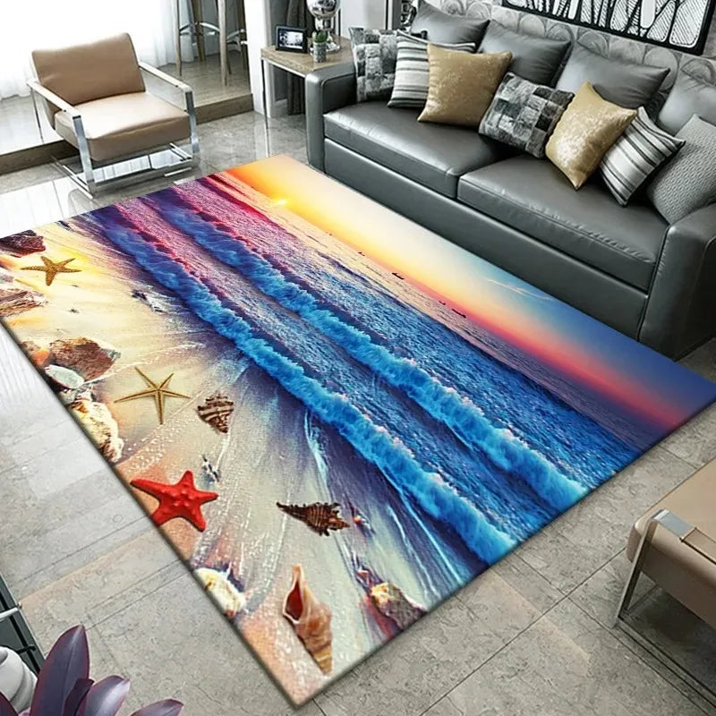 Navak Carpet3D Strand Meer Wellen Muster Teppich Tür Bodenmatte Fisch Fußmatte Rutschfeste Bodenmatte Wohnzimmer Teppich Home Zimmer Schlafzimmer Dekoration