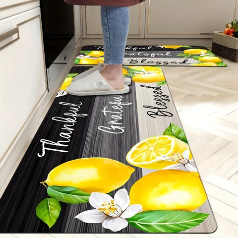 Navak Carpet 1 Stück Küchenteppich mit Zitronenmuster, rutschfeste Fußmatten, Pop-Art-Design, Wohnzimmerteppich, Badematte, Teppich für Zuhause, Waschbecken, Wäschedekor