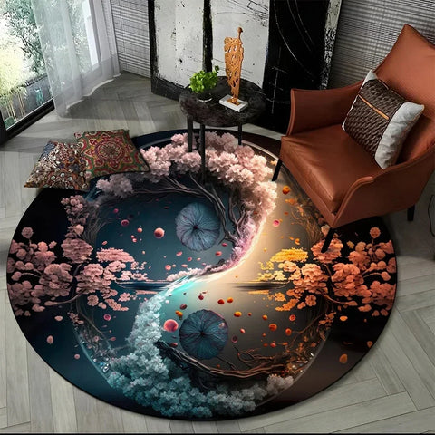 Navak Carpet Crystal Velvet Yin Yang Runder Teppich, 3D Tai Chi Druck, rutschfeste Bodenmatte für Wohnzimmer, Schlafzimmer, Heimdekor, Kreisbereichsteppich