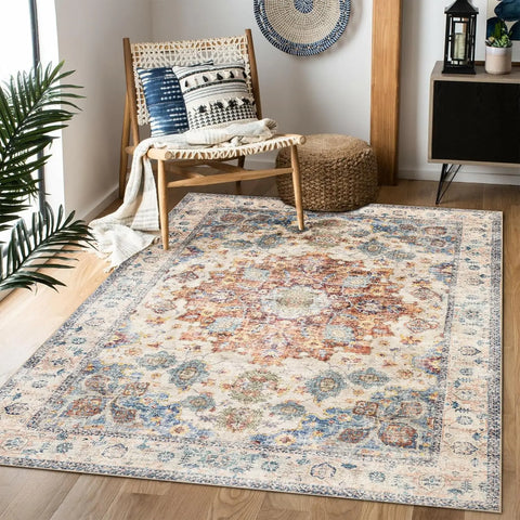 Navak-Teppich, Vintage-Boho-Teppich, ultraweicher, niedriger Flor, waschbar, rutschfest, schmutzabweisend, bedruckter Teppich für Wohnzimmer und Schlafzimmer P