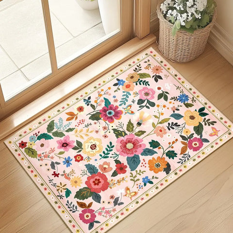 Navak Carpet Crystal Velvet CarpetFloral Area Rug Machine Washable Soft Print Boho Carpet Non Slip Footmat Low Pile Flower Area Rugs for