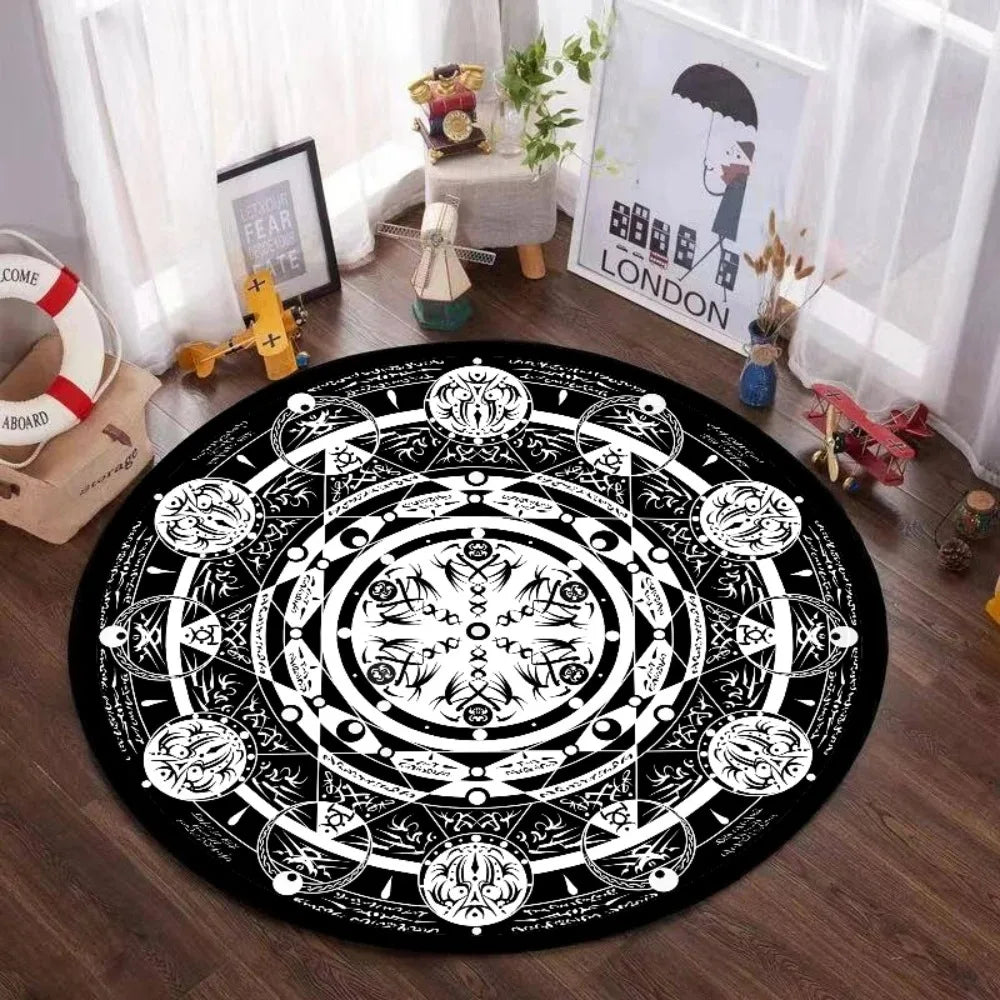 Navak Carpet Mystic Magic Circle Round Theme Innenbereich Rutschfester Teppich Schlafzimmer Meditationszone Idealer Dekoteppich