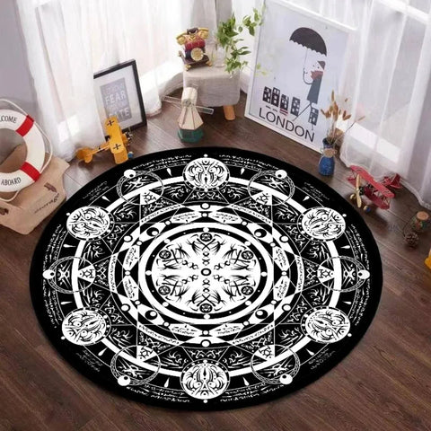 Navak Carpet Mystic Magic Circle Round Theme Innenbereich Rutschfester Teppich Schlafzimmer Meditationszone Idealer Dekoteppich