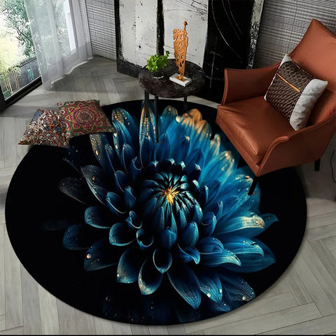 Navak Carpet 3D Luxury Flower Rose Daisy Nordic Round Carpet Rug for Living Room Bedroom Child Playroom Chair Decor,Pet Area Rug Non-slip Mat