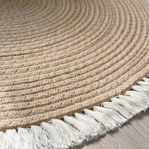 Navak Teppich Nordische Baumwollseilquaste Runde Matte Handgewebt Wohnzimmer Schlafzimmer Balkon Dekorativer Teppich Rutschfeste Couchtischmatte