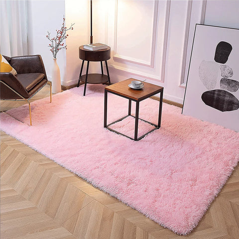 Navak Carpet Superweicher Shaggy-Teppich für Wohnzimmer, Schlafzimmer, flauschiger Plüsch-Teppich für den Innenbereich, pelzige Fußmatten für Kinder, Kinderzimmer, Mädchen, rosa Teppich