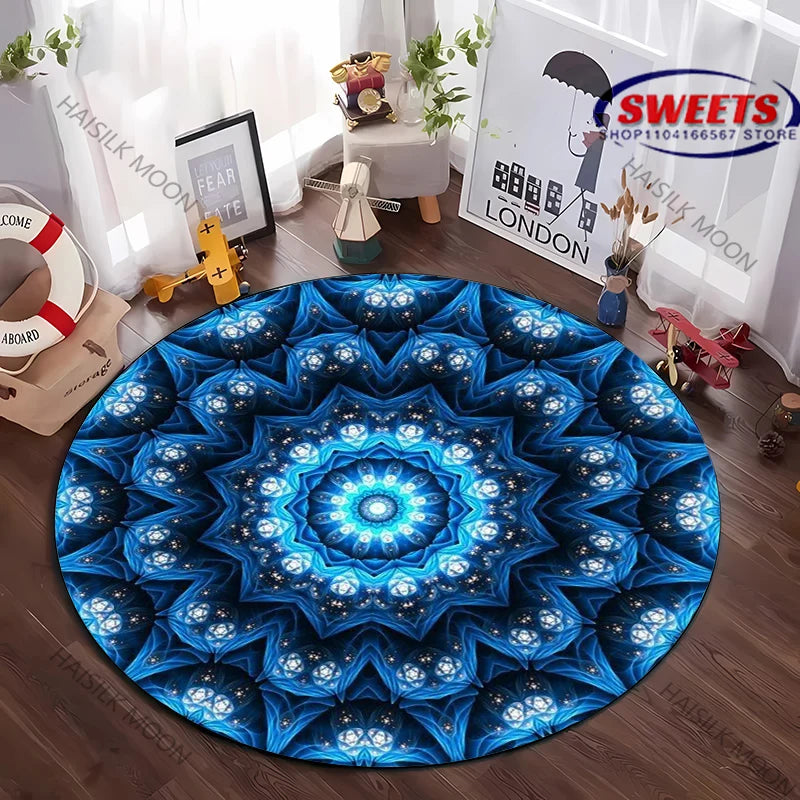 Navak Carpet Next Day Shipping Mandala Flower Printing Round Carpet Bedroom Living Room Sofa All Season Mat Kids Room Non-Slip Decorative Rug