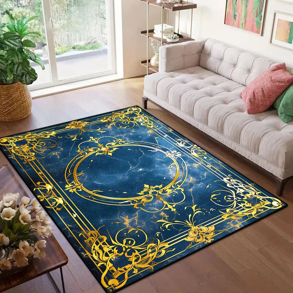 Navak Carpet Marmor-Stil, luxuriöser Teppich mit goldenem Rand für Wohnzimmer, weicher, rutschfester großer Schlafzimmerteppich, maschinenwaschbar, Eingangstürmatte