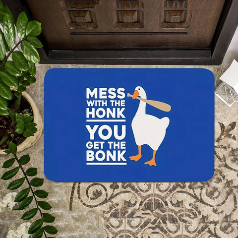 Navak Carpet Goose Game Style rutschfeste Fußmatte aus Polyester – „Mess with The Honk“ Bade- und Wohnzimmerteppich, Eingangsmatte für drinnen und draußen
