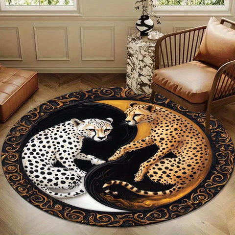 Navak Carpet Luxus-Teppich mit Leopardenmuster aus Kristallsamt, rund – rutschfester, weicher und strapazierfähiger Polyester-Teppich für Schlafzimmer, Wohnzimmer,