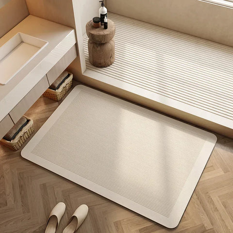 Navak Teppich, saugfähig, Badematte, rutschfest, für Badezimmer, Heimdekoration, cremefarben, beige, gestreift, Teppiche, Toiletteneingang, Kieselalgen-Schlammmatte