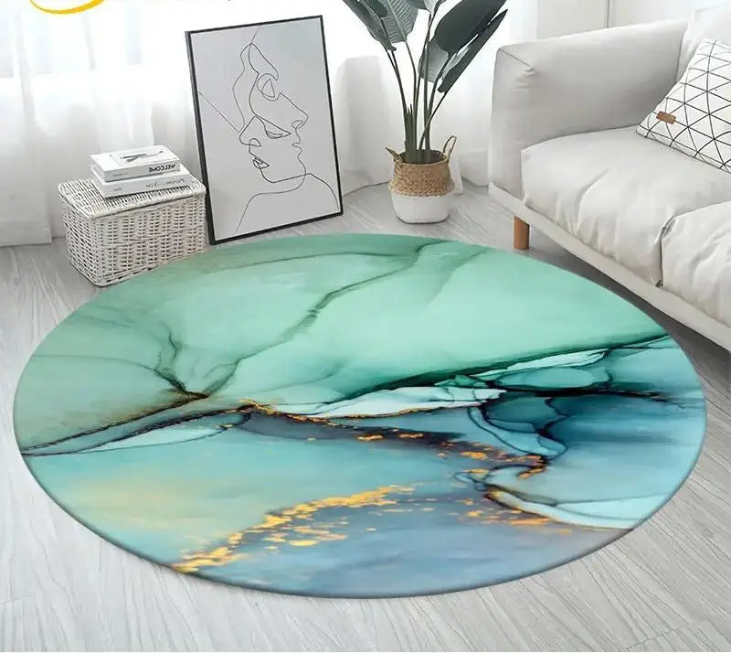 Navak Carpet Nordic Colour Green Gold White Marble Round Carpet Balcony Floor Mat Bathroom Living Room Home Yoga Coffee Mats Home Decor Rug